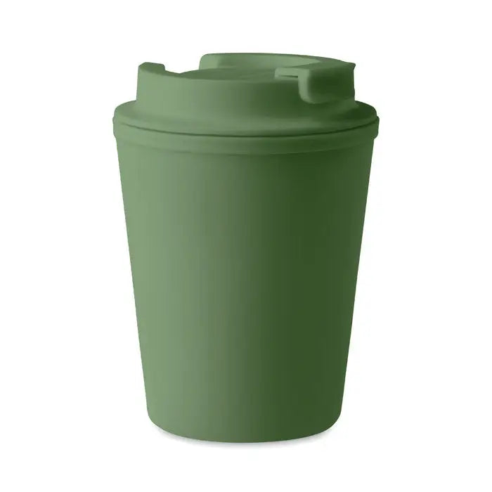 Pahar pp 300 ml verde măsliniu din plastic cu capac flip-top pentru călătorii