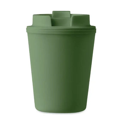 Pahar pp 300 ml este un pahar de calatorie din plastic de culoare verde maslina cu capac si manere integrate