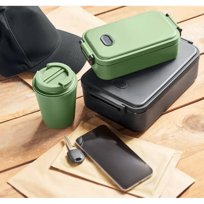 Bentobox pahar pp 300 ml verde din plastic cu inchizatoare neagra si maner ergonomic pentru alimente