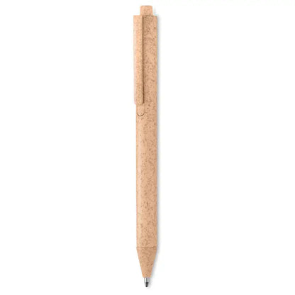 Paie de grau abs stilou tip push cu corp maro deschis din plută texturată și vârf metalic elegant