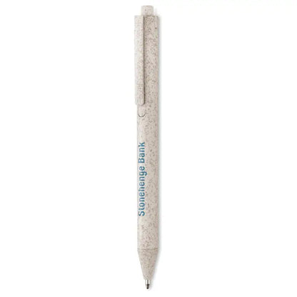 Stilou tip push din abs eco prietenos bej cu pete metalic slefuit si text stonehenge bank albastru pe lateral