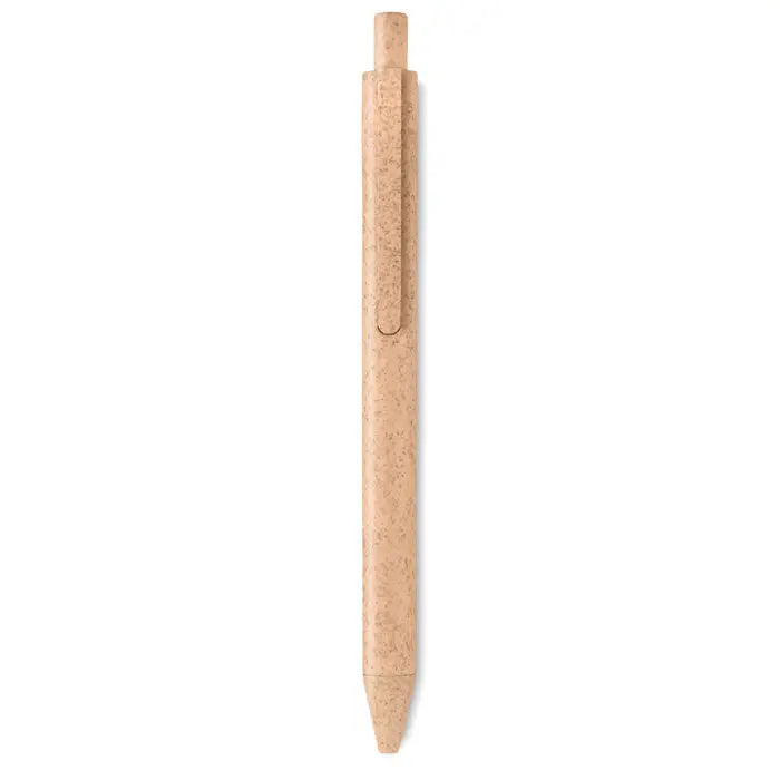 Stilou tip push beige paie de grau din pluta cu finisaj texturat si clip metalic simplu