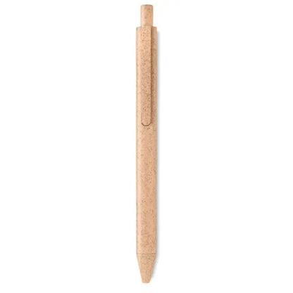 Stilou tip push beige paie de grau din pluta cu finisaj texturat si clip metalic simplu