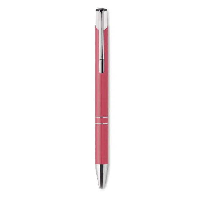 Paie de grau stilou tip push cu corp roz elegant si accente metalice argintii din abs