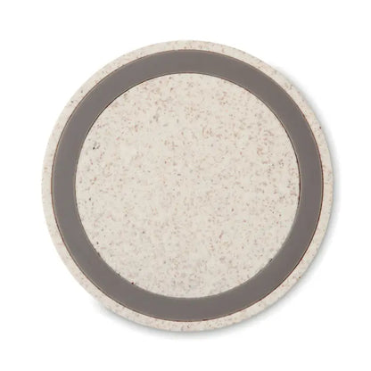 Coaster circular paie de grau cu centru bej pestrit si ramă gri solid din material abs 5w pentru incarcare