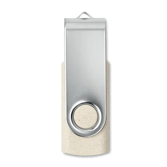 Usb flash drive paie de grau pp 50/50 de 16gb cu design rotativ elegant argintiu si bej doua nuante