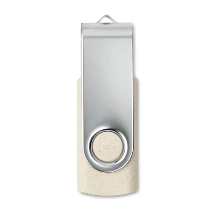 Usb flash drive paie de grau pp 50/50 de 16gb cu design rotativ elegant argintiu si bej doua nuante