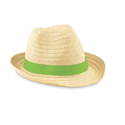 Palarie de paie de hartie bej cu bentita verde vibranta din paie, accesoriu elegant pentru vara