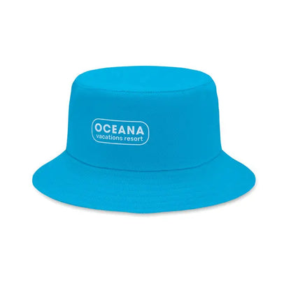 Palarie de soare din bumbac periat albastru cu logo alb brodat oceana vacations resort pentru plaja