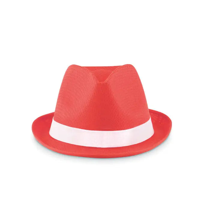 Palarie din poliester colorat cu fedora rosie vibranta si banda alba alba pentru un stil elegant