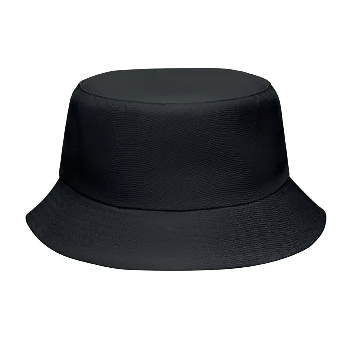 Palarie din poliester negru 150 gr pe metru patrat cu bor lat si coroana structurata pentru protectie solara