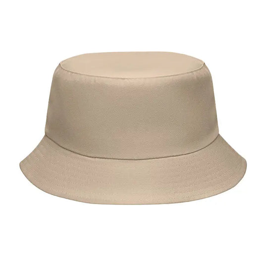 Beige palarie din poliester 150 gr/m² cu design tip bucket, top plat si bor larg