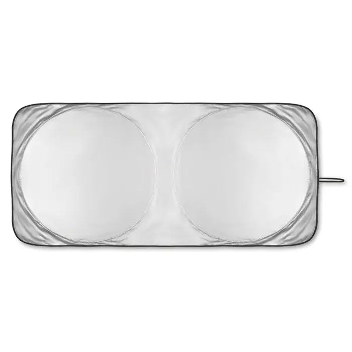 Parasolar pliabil pentru masina argintiu reflectorizant cu doua orificii circulare si margine neagra