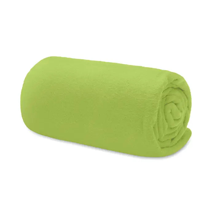 Pătură de călătorie din lână rpet verde lime cu textură moale și plușată rulată compact