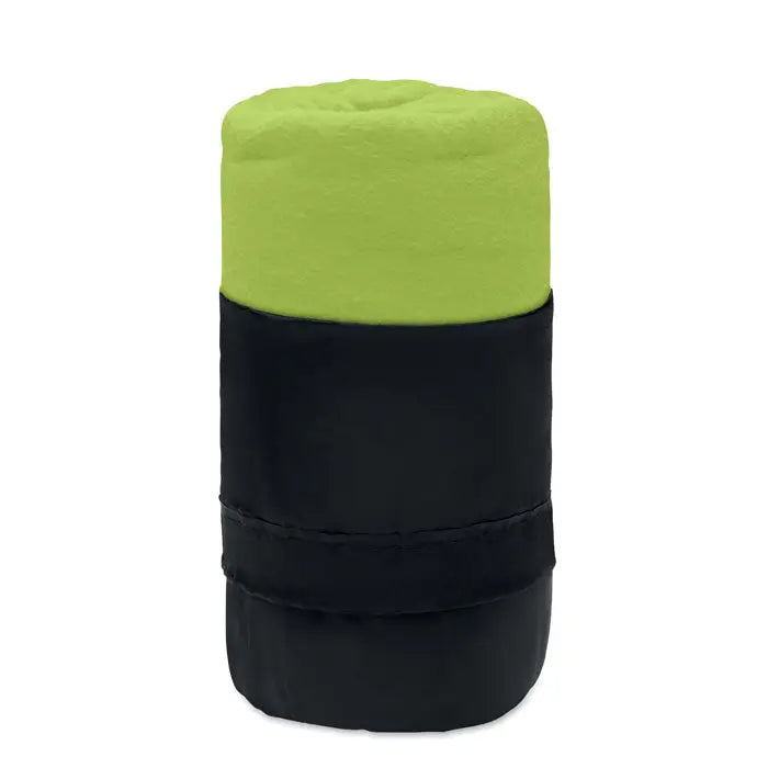 Patura de calatorie din lana rpet compacta, verde lime si neagra, din microfibra cu textura moale si pufoasa