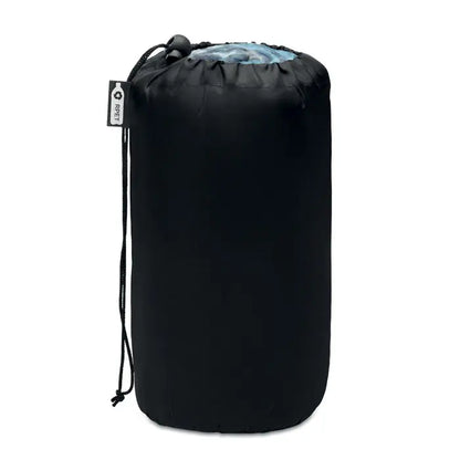 Sac de compresie negru cu snur din lana pentru patura de calatorie rpet cu eticheta alba rpe1