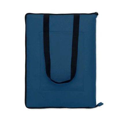 Patură de picnic pliabilă în sac din pânză albastru cu fermoar și mânere negre