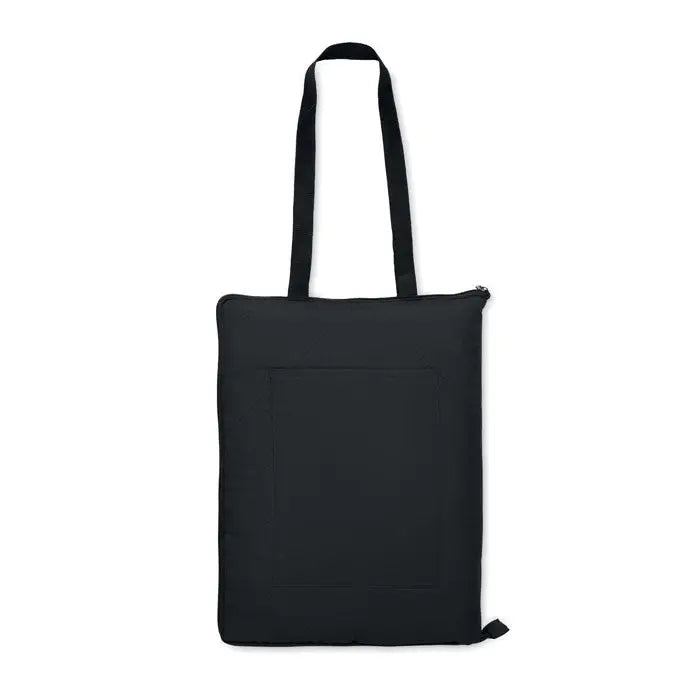 Geanta pliabila neagra cu doua manere si buzunar frontal pentru patura de picnic pliabila