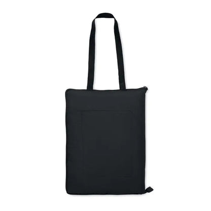 Geanta pliabila neagra cu doua manere si buzunar frontal pentru patura de picnic pliabila