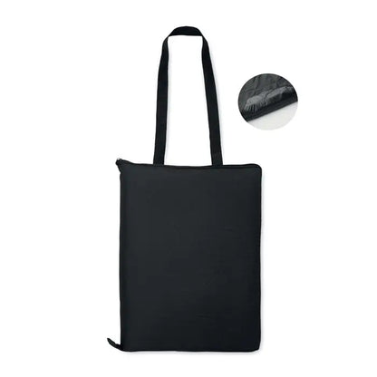 Geantă pliabilă neagră din material matlasat cu mâner întărit și închidere cu fermoar pentru picnic