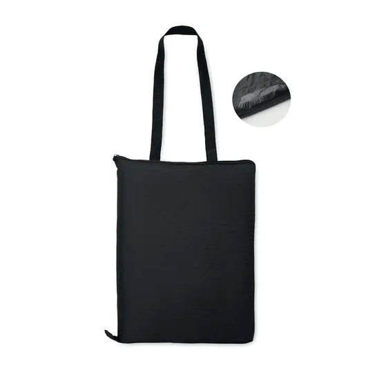 Geantă pliabilă neagră din material matlasat cu mâner întărit și închidere cu fermoar pentru picnic