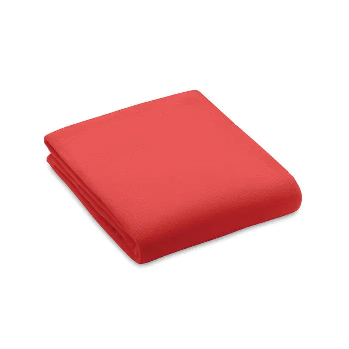 Patura din lana rpet 130gr/m² coral roșie, fleece moale și texturat, pliată impecabil