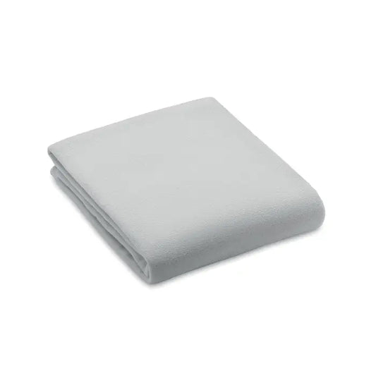 Patura din lana rpet 130gr/m² gri deschis, moale si textura fleece ingrijit impaturita