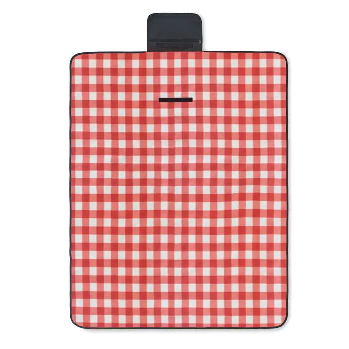 Pătură din lână rpet 150 gr/m² cu model roșu și alb în carouri și margine neagră pentru picnic