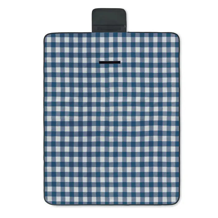 Pătură din lână rpet 150 gr/m² cu model albastru și alb gingham și mâner negru pentru picnic