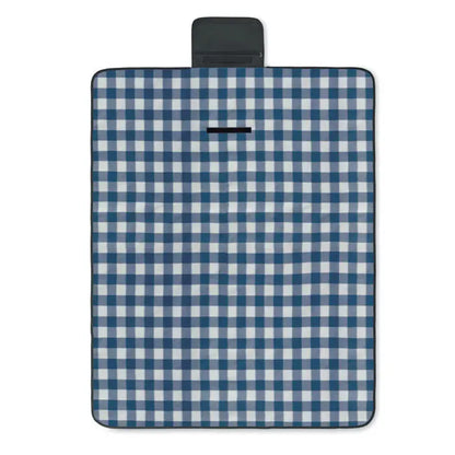 Pătură din lână rpet 150 gr/m² cu model albastru și alb gingham și mâner negru pentru picnic