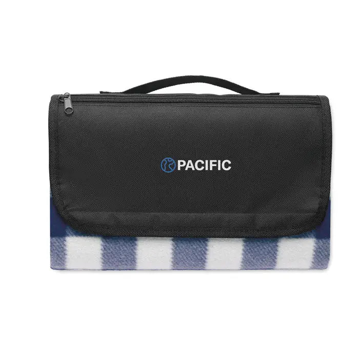 Pătură din lână rpET 150 gr/m² black pacific cu model în carouri albastre și albe pentru picnic