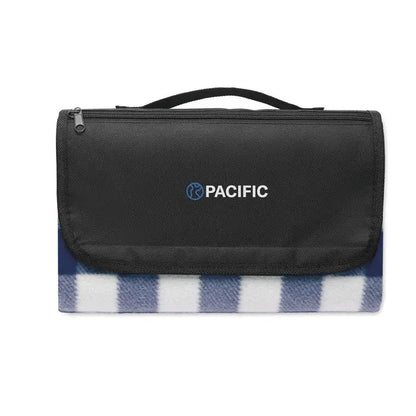 Pătură din lână rpET 150 gr/m² black pacific cu model în carouri albastre și albe pentru picnic