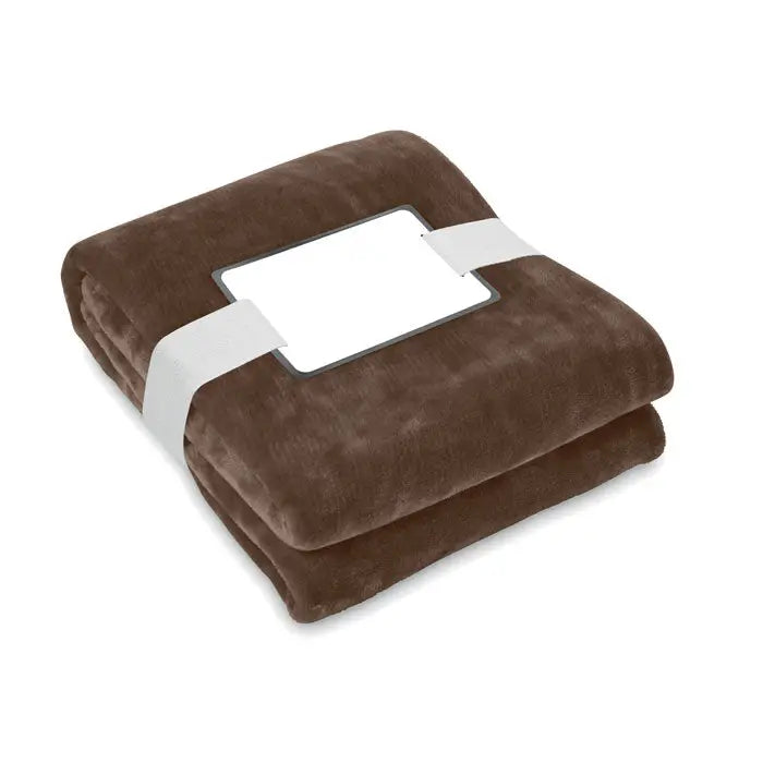 Patura din lana rpet 280 gr/m² maro ciocolatiu cu textura moale de velur si margini pliate ordonat