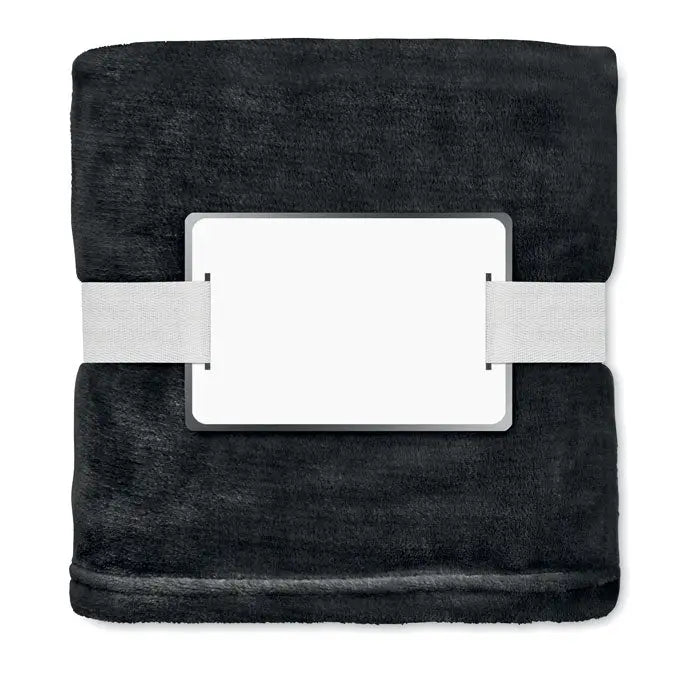 Patura din lana rpet neagra 280 gr/m² cu eticheta alba si benzi elastice gri pentru depozitare
