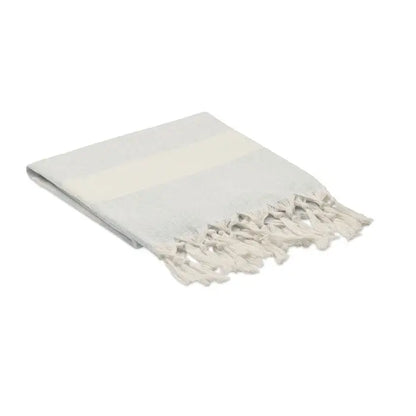 Patura prosop hamman 140 gr/m² în dungi gri deschis și crem cu margini franjurate delicate