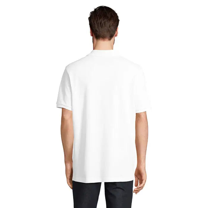 Tricou polo alb pegase organic 210g cu mâneci scurte și guler clasic din bumbac organic