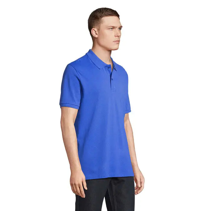 Tricou polo pegase organic 210g royal albastru vibrant cu mâneci scurte, guler clasic și nasturi pe fenta