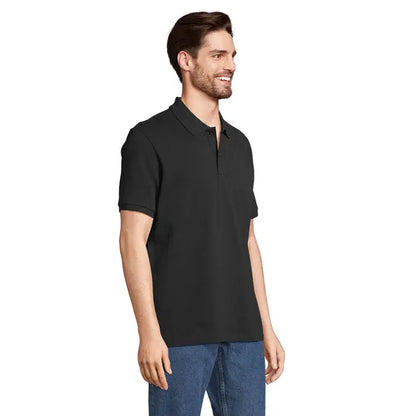Tricou polo negru cu mâneci scurte pegase polo organic 210g din bumbac organic cu guler clasic și nasturi