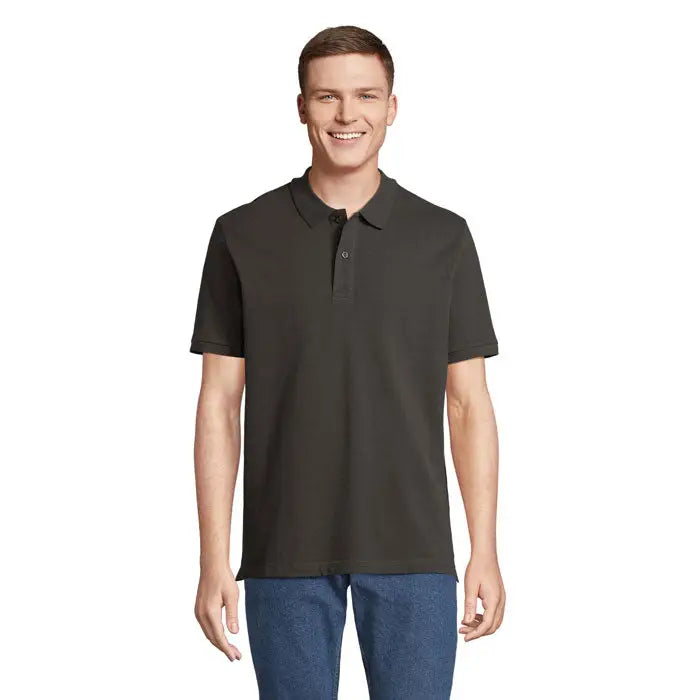 Tricou polo negru cu mânecă scurtă pegase polo organic 210g din bumbac organic cu guler clasic și nasturi
