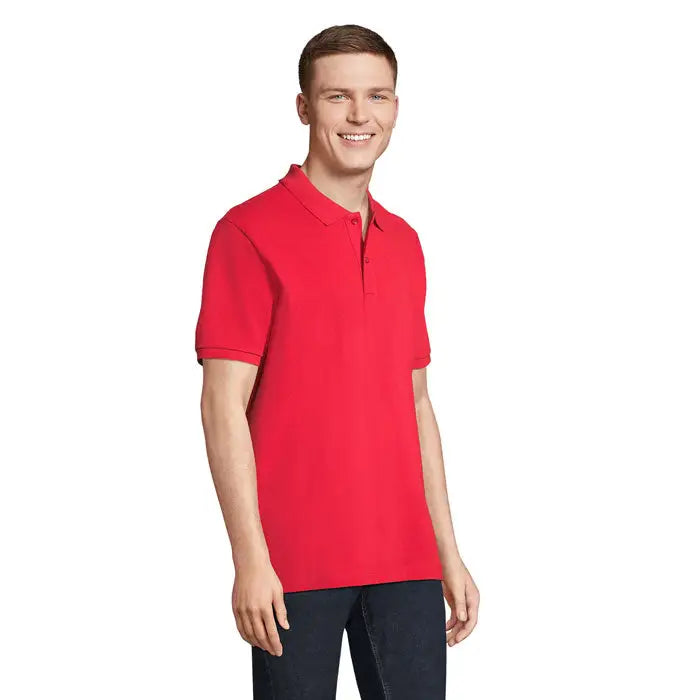 Tricou polo roșu pegase organic 210g cu mânecă scurtă și guler clasic cu nasturi