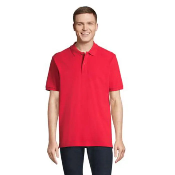 Tricou polo PEGASE Polo Organic 210g roșu cu mâneci scurte, guler clasic și fenta cu nasturi din bumbac organic