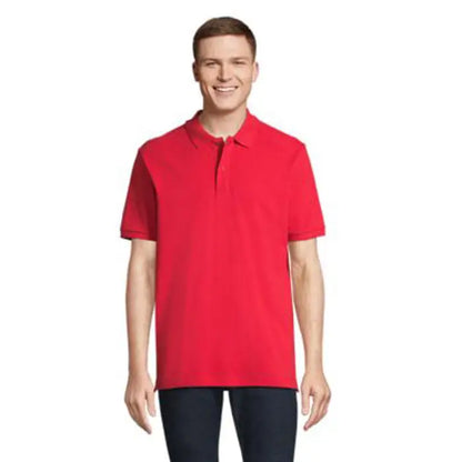 Tricou polo roșu pegase organic 210g cu mânecă scurtă clasică și nasturi din materiale organice
