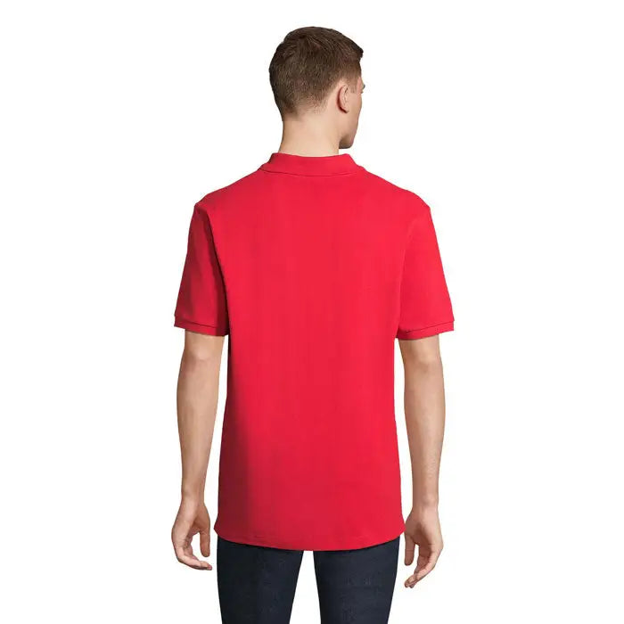Tricou polo roșu pegase organic 210g cu mânecă scurtă și guler clasic, cusături îngrijite din bumbac organic