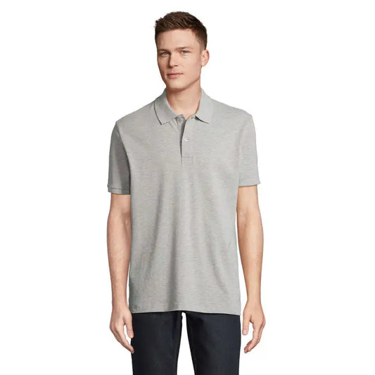 Tricou polo bărbați peggase organic 210g gri deschis texturat cu guler clasic și mâneci scurte