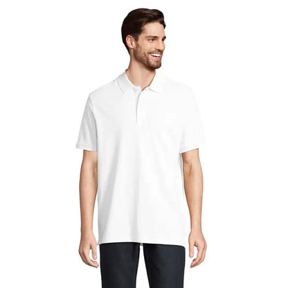 Tricou polo alb pegase cu mâneci scurte din bumbac organic 210g cu guler clasic și nasturi