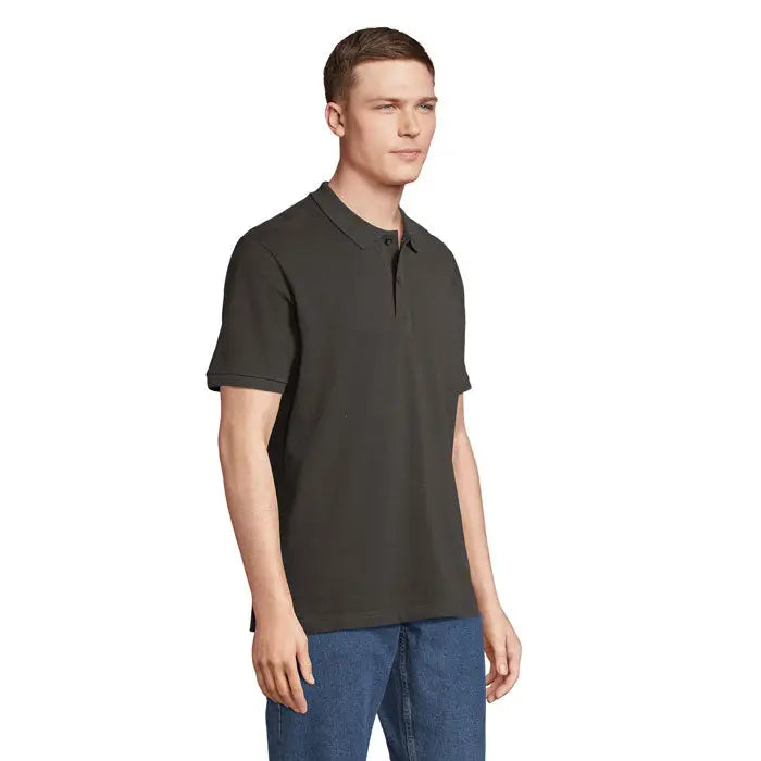 Tricou polo negru pegase organic 210g cu mâneci scurte, guler clasic și nasturi din bumbac organic