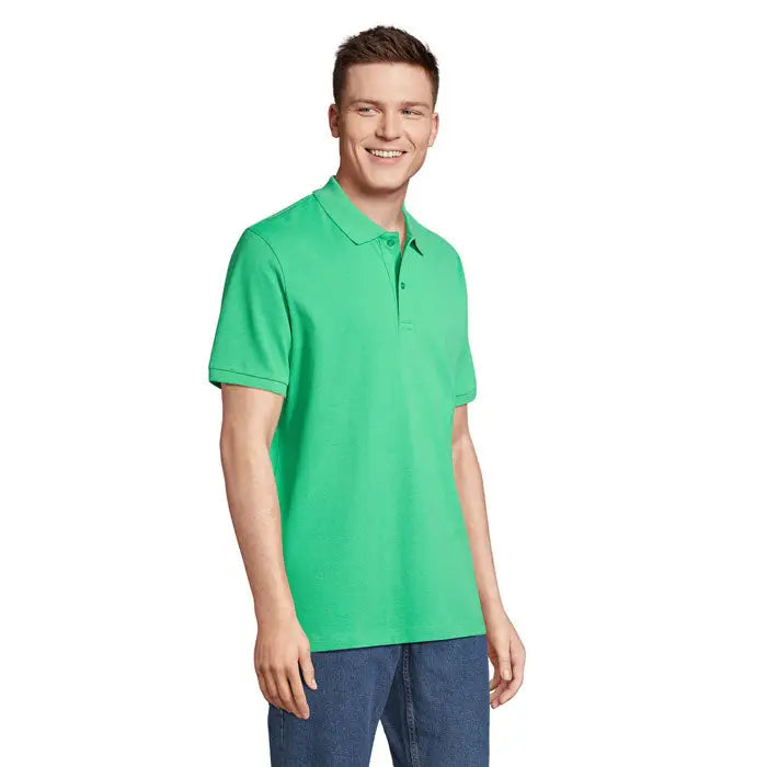 Tricou polo pegase organic 210g de culoare verde deschis cu mâneci scurte și guler clasic cu nasturi