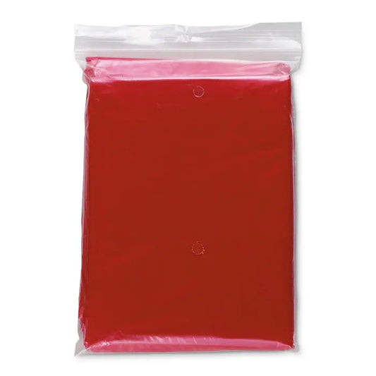 Pelerina de ploaie pliabila rosie din plastic sigilata intr-un polibag transparent