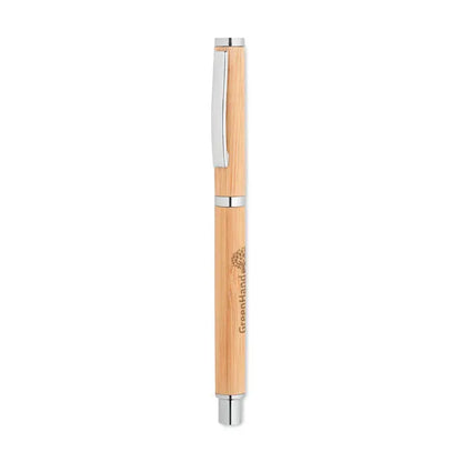 Pen gel din bambus cu design minimalist, accente metalice argintii și logo greenhand gravat central