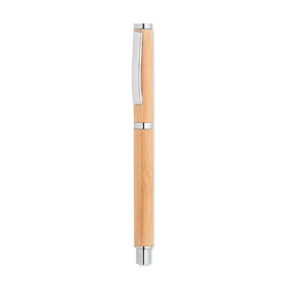 Pen gel din bambus sleek cu accente metalice argintii și clip pentru utilizare elegantă și practică